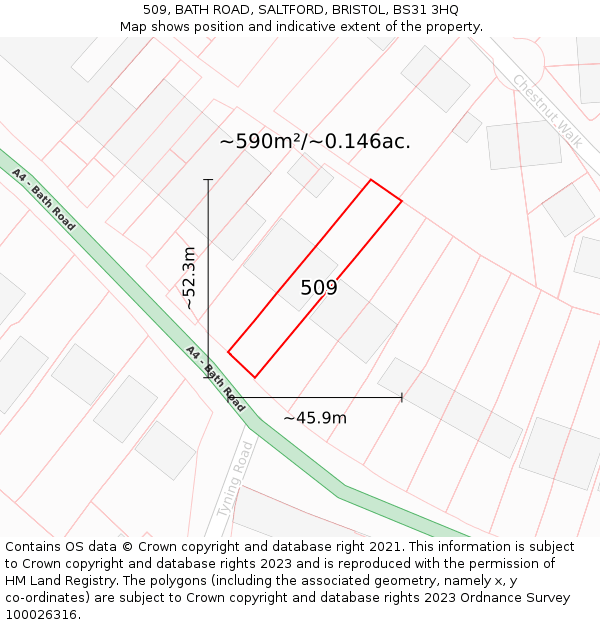 509, BATH ROAD, SALTFORD, BRISTOL, BS31 3HQ: Plot and title map