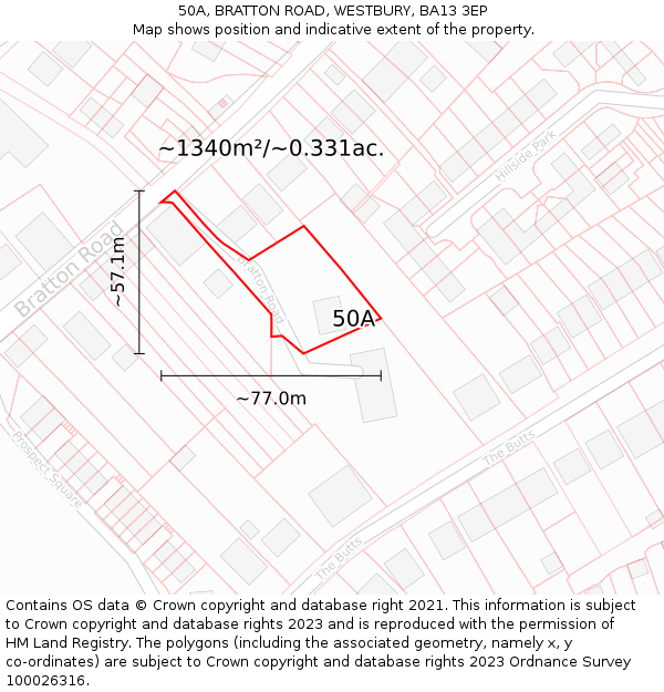 50A, BRATTON ROAD, WESTBURY, BA13 3EP: Plot and title map