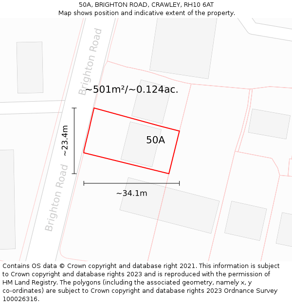 50A, BRIGHTON ROAD, CRAWLEY, RH10 6AT: Plot and title map