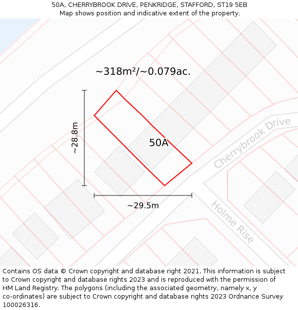 50A, CHERRYBROOK DRIVE, PENKRIDGE, STAFFORD, ST19 5EB: Plot and title map