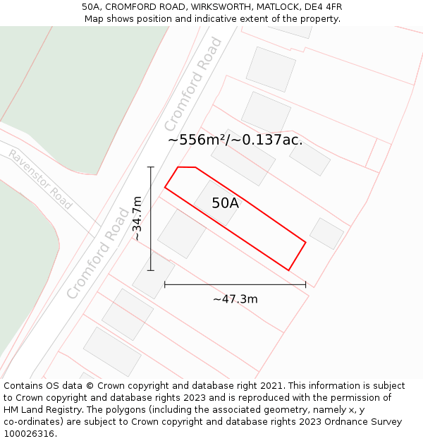 50A, CROMFORD ROAD, WIRKSWORTH, MATLOCK, DE4 4FR: Plot and title map