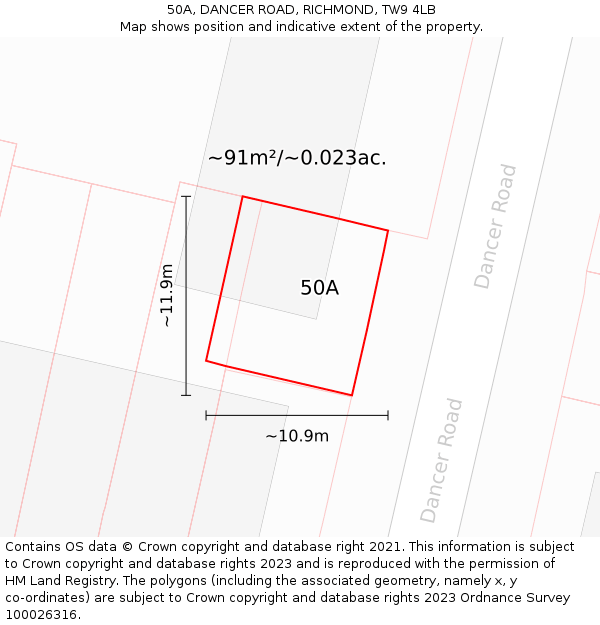 50A, DANCER ROAD, RICHMOND, TW9 4LB: Plot and title map