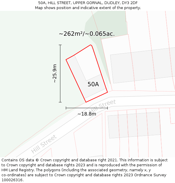 50A, HILL STREET, UPPER GORNAL, DUDLEY, DY3 2DF: Plot and title map