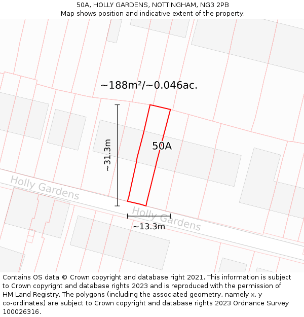 50A, HOLLY GARDENS, NOTTINGHAM, NG3 2PB: Plot and title map