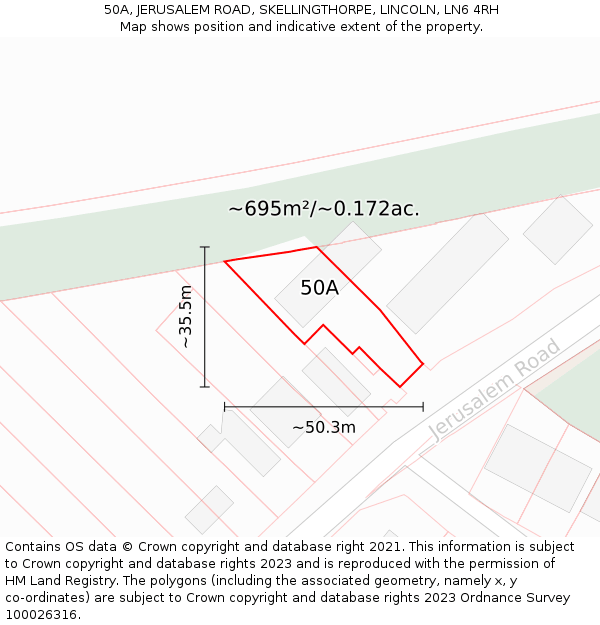 50A, JERUSALEM ROAD, SKELLINGTHORPE, LINCOLN, LN6 4RH: Plot and title map