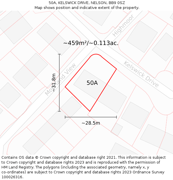 50A, KELSWICK DRIVE, NELSON, BB9 0SZ: Plot and title map