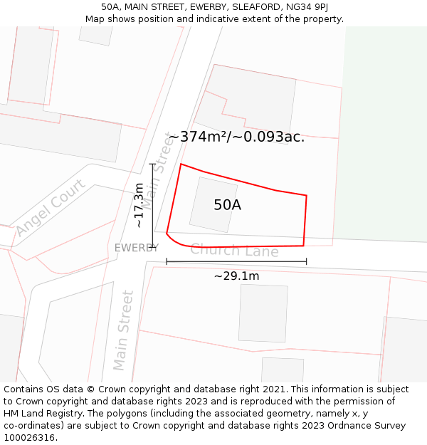 50A, MAIN STREET, EWERBY, SLEAFORD, NG34 9PJ: Plot and title map