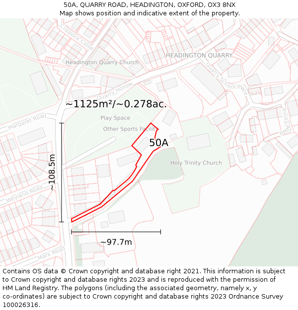 50A, QUARRY ROAD, HEADINGTON, OXFORD, OX3 8NX: Plot and title map