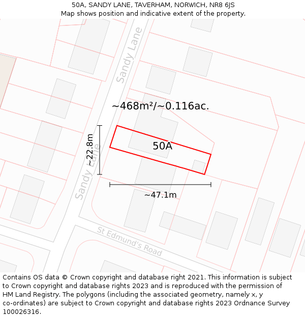 50A, SANDY LANE, TAVERHAM, NORWICH, NR8 6JS: Plot and title map