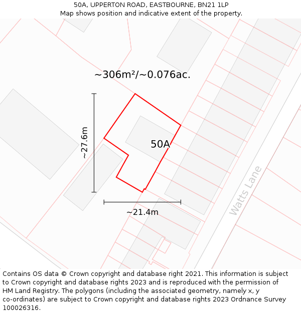 50A, UPPERTON ROAD, EASTBOURNE, BN21 1LP: Plot and title map