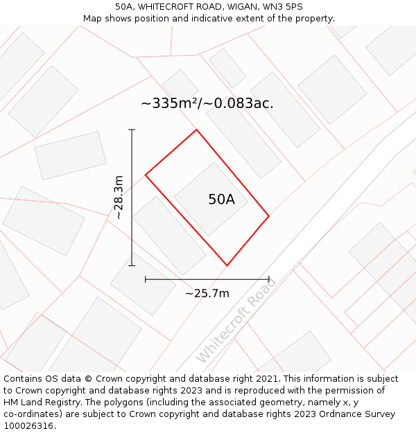 50A, WHITECROFT ROAD, WIGAN, WN3 5PS: Plot and title map