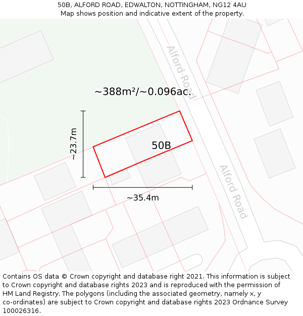 50B, ALFORD ROAD, EDWALTON, NOTTINGHAM, NG12 4AU: Plot and title map