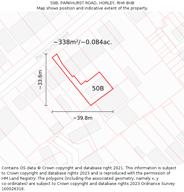 50B, PARKHURST ROAD, HORLEY, RH6 8HB: Plot and title map