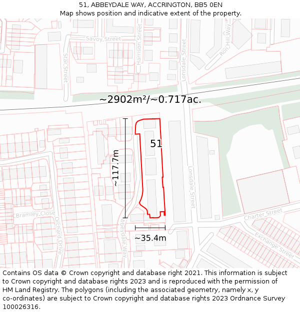 51, ABBEYDALE WAY, ACCRINGTON, BB5 0EN: Plot and title map