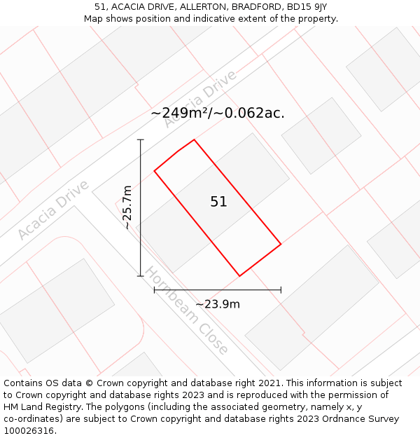 51, ACACIA DRIVE, ALLERTON, BRADFORD, BD15 9JY: Plot and title map