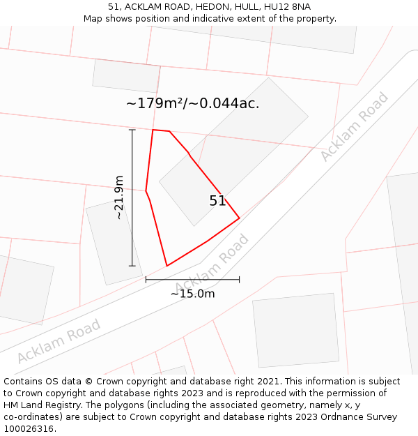 51, ACKLAM ROAD, HEDON, HULL, HU12 8NA: Plot and title map