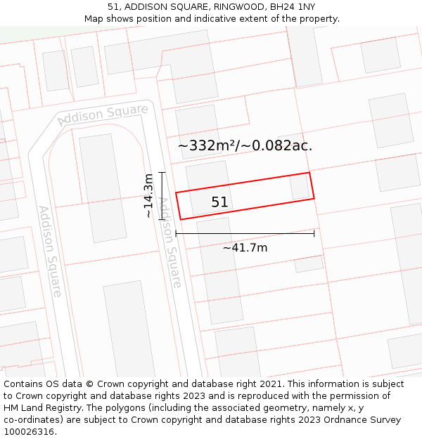 51, ADDISON SQUARE, RINGWOOD, BH24 1NY: Plot and title map