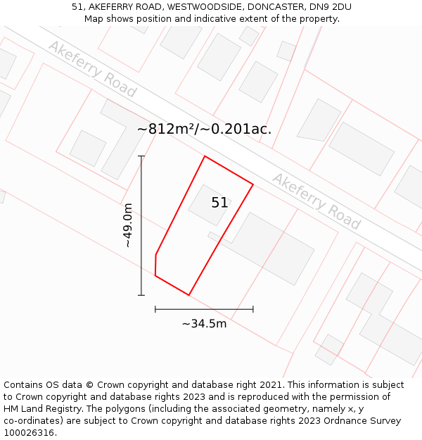 51, AKEFERRY ROAD, WESTWOODSIDE, DONCASTER, DN9 2DU: Plot and title map