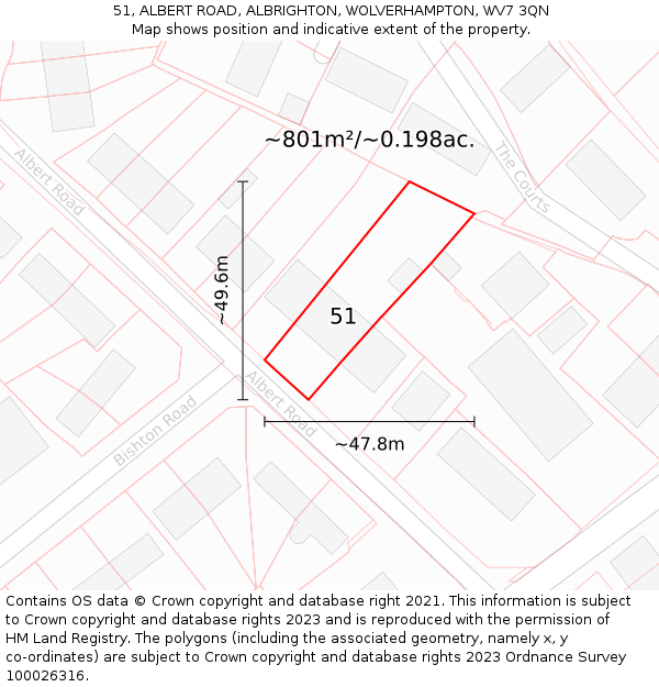 51, ALBERT ROAD, ALBRIGHTON, WOLVERHAMPTON, WV7 3QN: Plot and title map