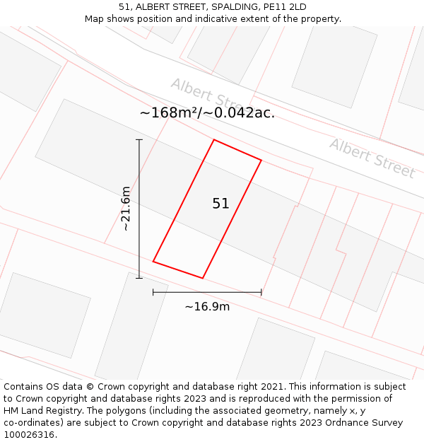 51, ALBERT STREET, SPALDING, PE11 2LD: Plot and title map