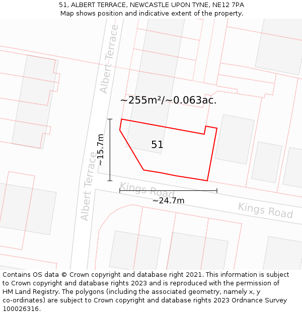 51, ALBERT TERRACE, NEWCASTLE UPON TYNE, NE12 7PA: Plot and title map