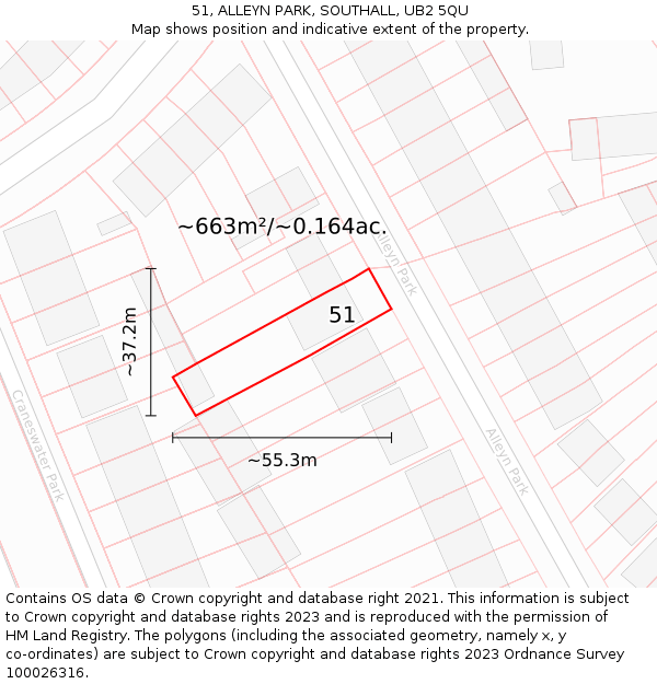 51, ALLEYN PARK, SOUTHALL, UB2 5QU: Plot and title map