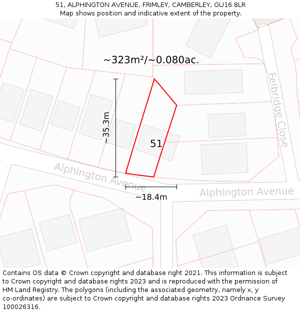 51, ALPHINGTON AVENUE, FRIMLEY, CAMBERLEY, GU16 8LR: Plot and title map