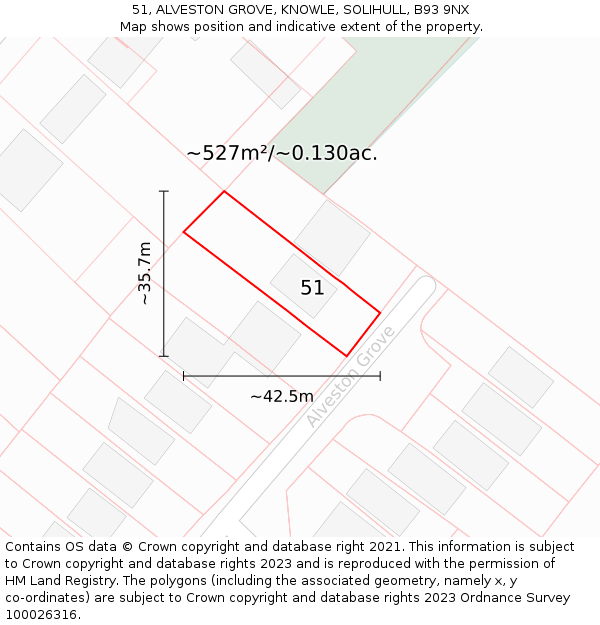 51, ALVESTON GROVE, KNOWLE, SOLIHULL, B93 9NX: Plot and title map