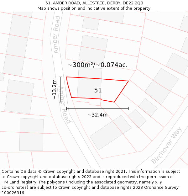 51, AMBER ROAD, ALLESTREE, DERBY, DE22 2QB: Plot and title map