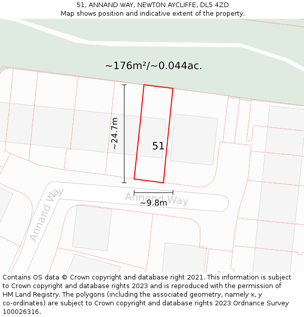 51, ANNAND WAY, NEWTON AYCLIFFE, DL5 4ZD: Plot and title map