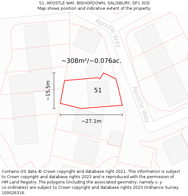 51, APOSTLE WAY, BISHOPDOWN, SALISBURY, SP1 3GS: Plot and title map