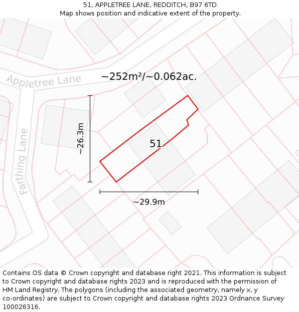 51, APPLETREE LANE, REDDITCH, B97 6TD: Plot and title map