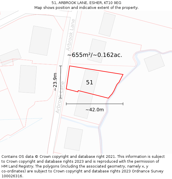 51, ARBROOK LANE, ESHER, KT10 9EG: Plot and title map