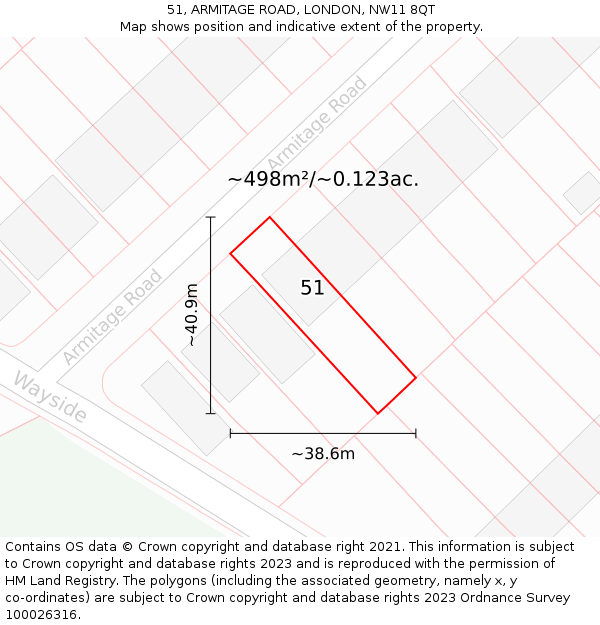 51, ARMITAGE ROAD, LONDON, NW11 8QT: Plot and title map