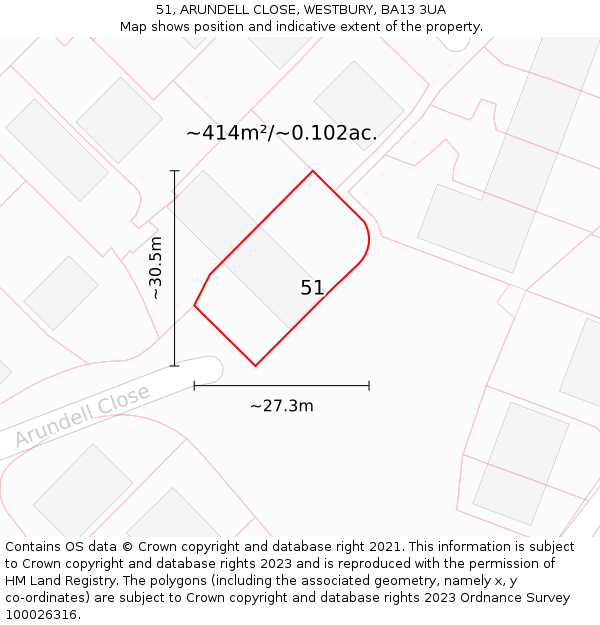 51, ARUNDELL CLOSE, WESTBURY, BA13 3UA: Plot and title map