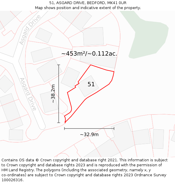 51, ASGARD DRIVE, BEDFORD, MK41 0UR: Plot and title map