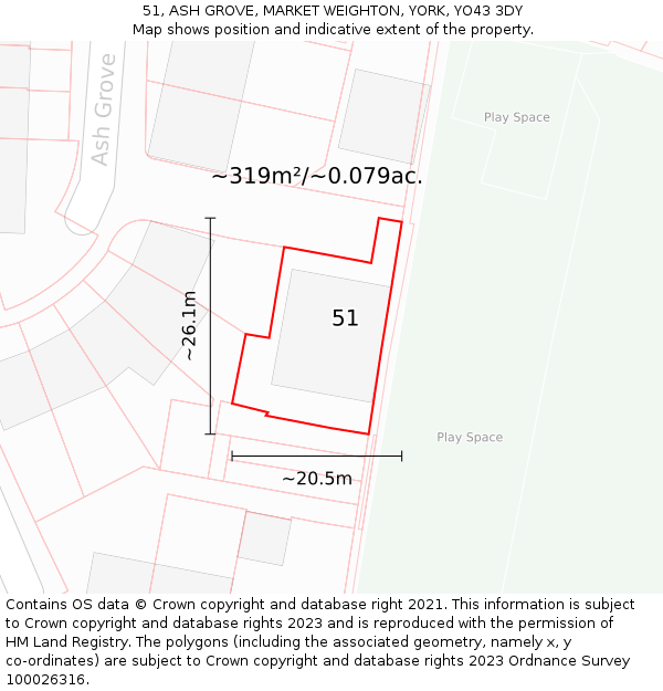 51, ASH GROVE, MARKET WEIGHTON, YORK, YO43 3DY: Plot and title map