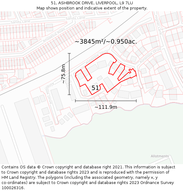 51, ASHBROOK DRIVE, LIVERPOOL, L9 7LU: Plot and title map