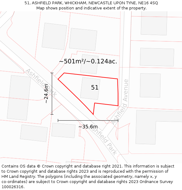 51, ASHFIELD PARK, WHICKHAM, NEWCASTLE UPON TYNE, NE16 4SQ: Plot and title map
