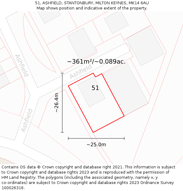 51, ASHFIELD, STANTONBURY, MILTON KEYNES, MK14 6AU: Plot and title map