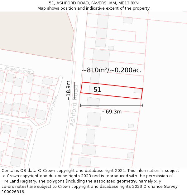 51, ASHFORD ROAD, FAVERSHAM, ME13 8XN: Plot and title map