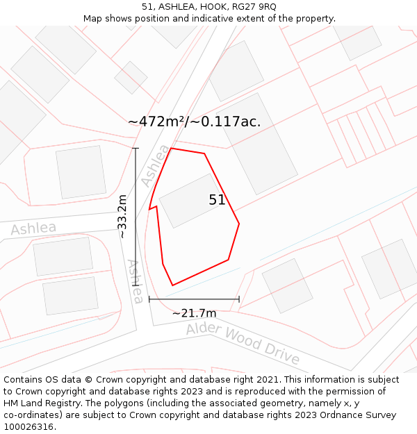 51, ASHLEA, HOOK, RG27 9RQ: Plot and title map