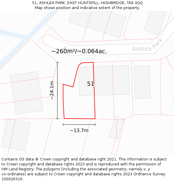 51, ASHLEA PARK, EAST HUNTSPILL, HIGHBRIDGE, TA9 3QQ: Plot and title map