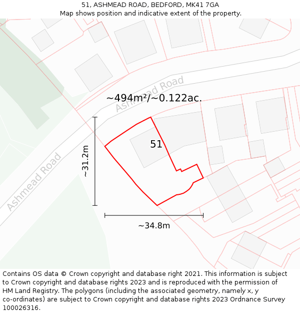 51, ASHMEAD ROAD, BEDFORD, MK41 7GA: Plot and title map