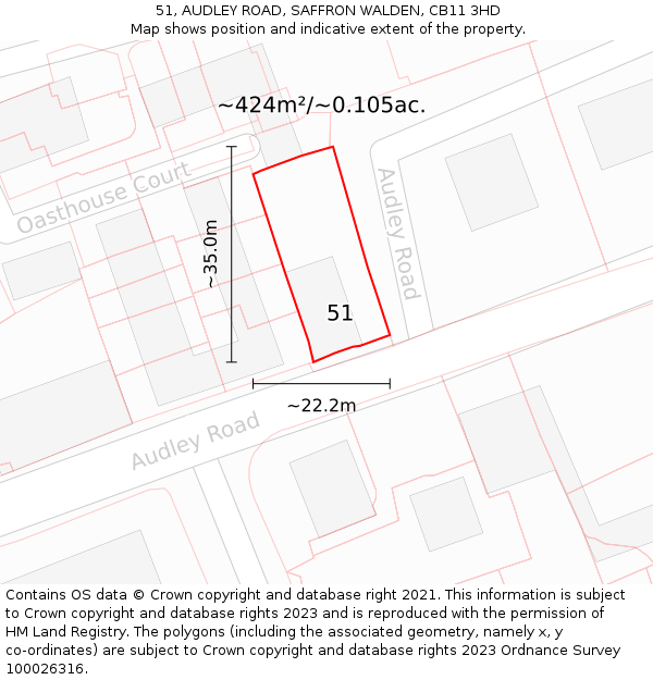 51, AUDLEY ROAD, SAFFRON WALDEN, CB11 3HD: Plot and title map