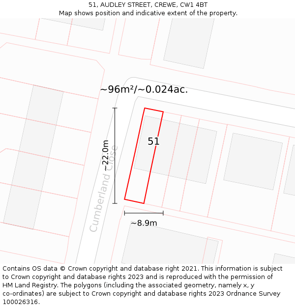 51, AUDLEY STREET, CREWE, CW1 4BT: Plot and title map