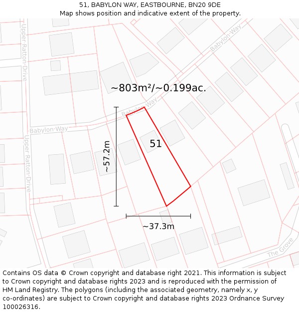 51, BABYLON WAY, EASTBOURNE, BN20 9DE: Plot and title map