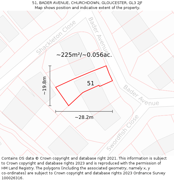 51, BADER AVENUE, CHURCHDOWN, GLOUCESTER, GL3 2JF: Plot and title map