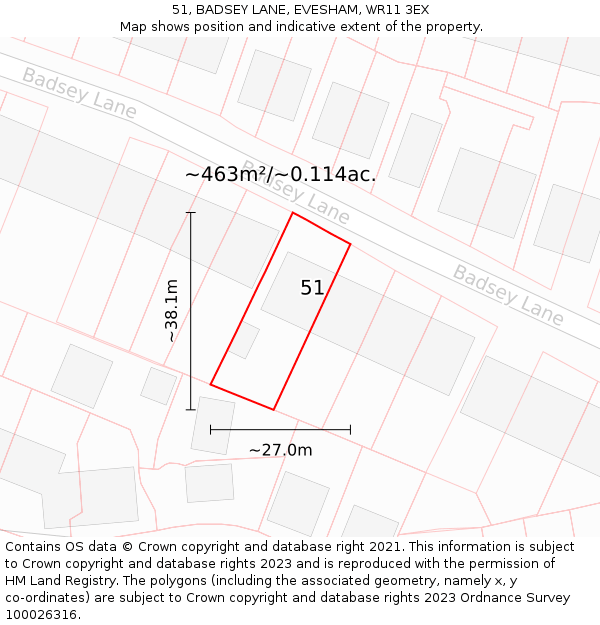 51, BADSEY LANE, EVESHAM, WR11 3EX: Plot and title map