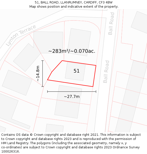 51, BALL ROAD, LLANRUMNEY, CARDIFF, CF3 4BW: Plot and title map